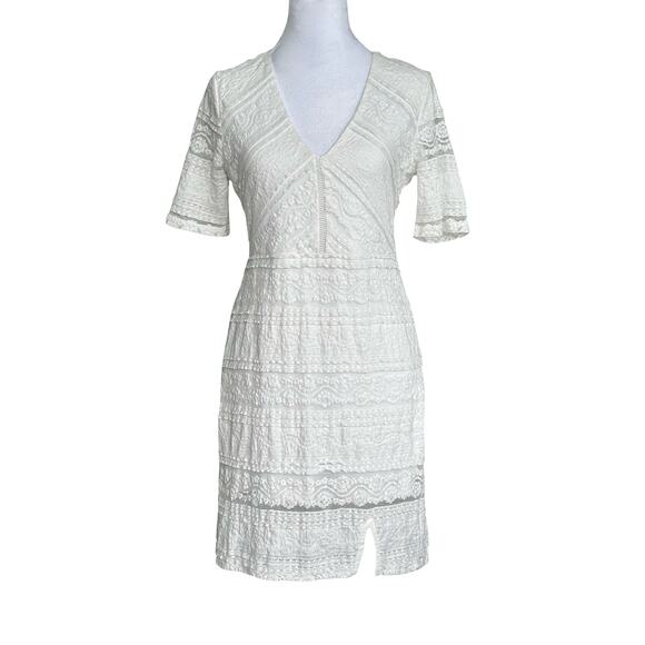 Bella Ella White V Neck Lace Dress Small Bridal Shower Cottagecore Twee Coquette - Picture 4 of 11